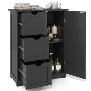 Side bathroom storage cabinet with 3 drawers and 1 cupboard-black