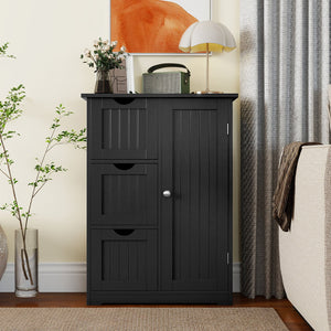 Side bathroom storage cabinet with 3 drawers and 1 cupboard-black