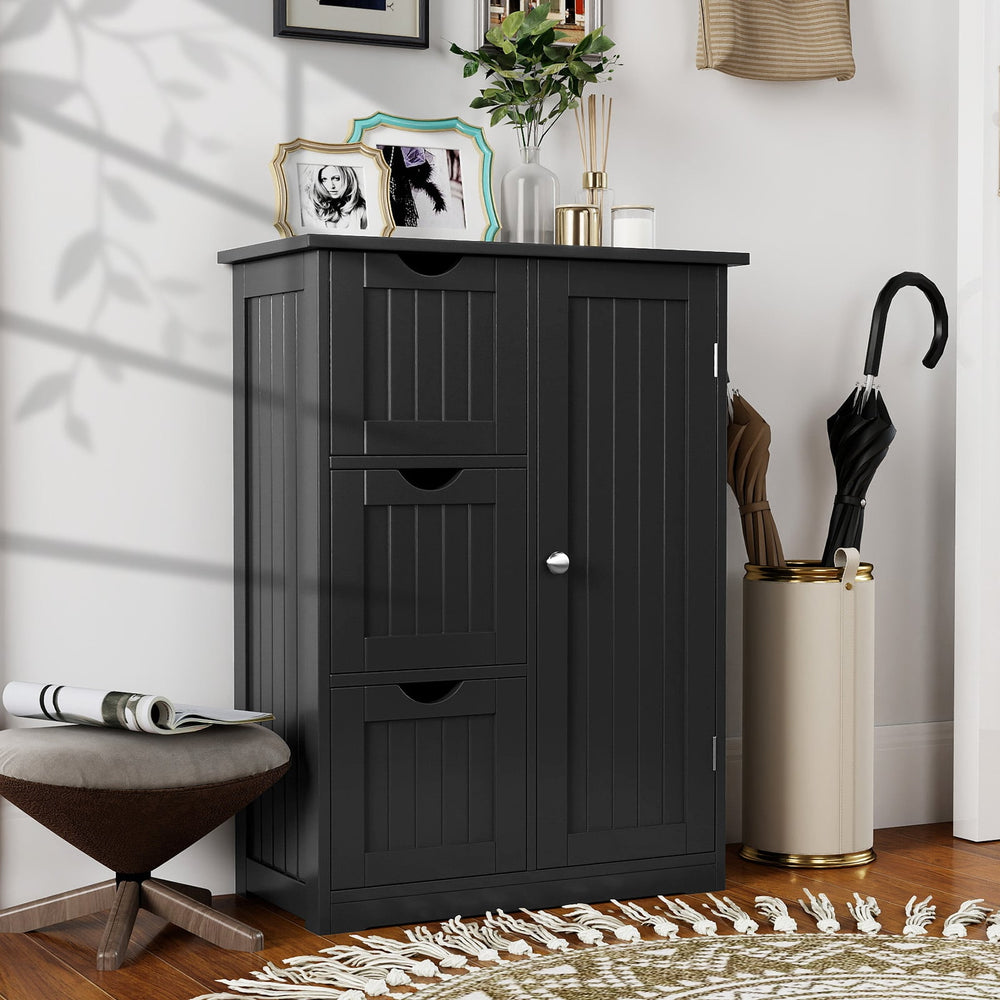 Side storage cabinet with 3 drawers and 1 cupboard - black