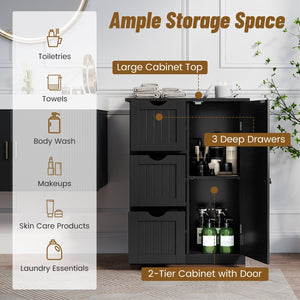Side bathroom storage cabinet with 3 drawers and 1 cupboard-black