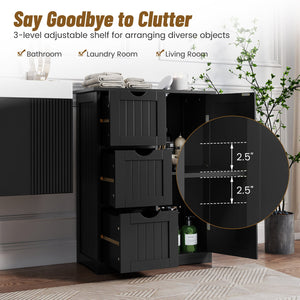 Side bathroom storage cabinet with 3 drawers and 1 cupboard-black