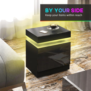 Table de chevet avec éclairage LED et 2 tiroirs, noire
