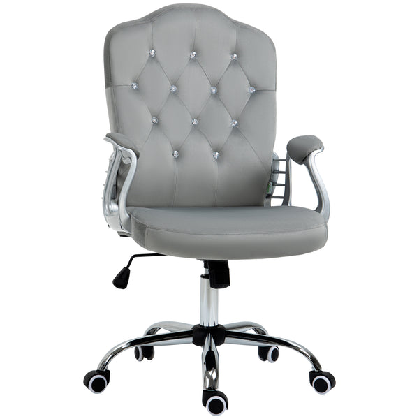 Chaise de bureau en velours avec roulettes pivotantes, grise
