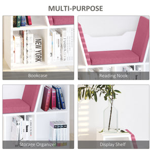 6 Compartment Bookcase with Seat Cushion for Reading Nook, Pink
