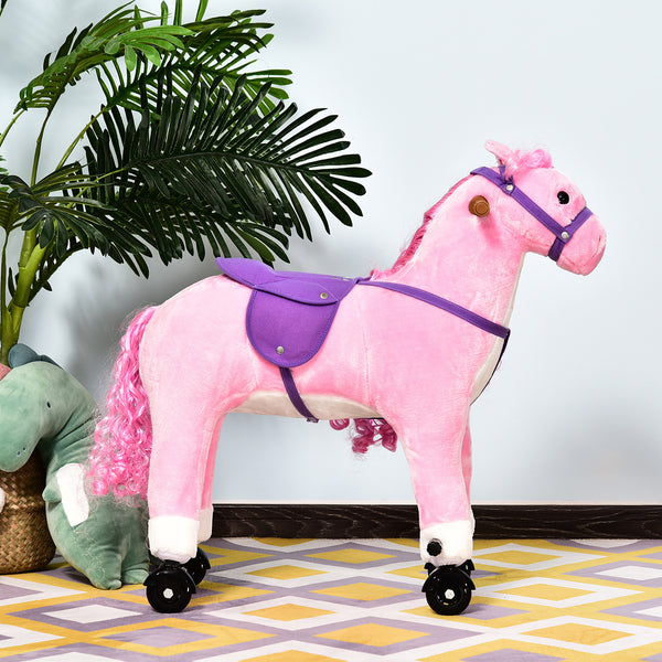 Rocking horse for toddlers 3 years old, with sound and wheel, pink