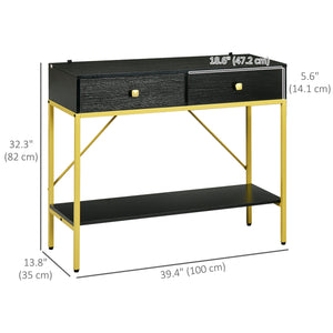 Entrance console with 2 drawers and storage shelf, black