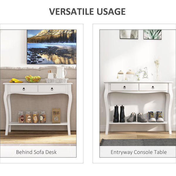 Modern Entryway Console Table with 2 Drawers and Lower Shelf, for Living Room, Hallway, Ivory White