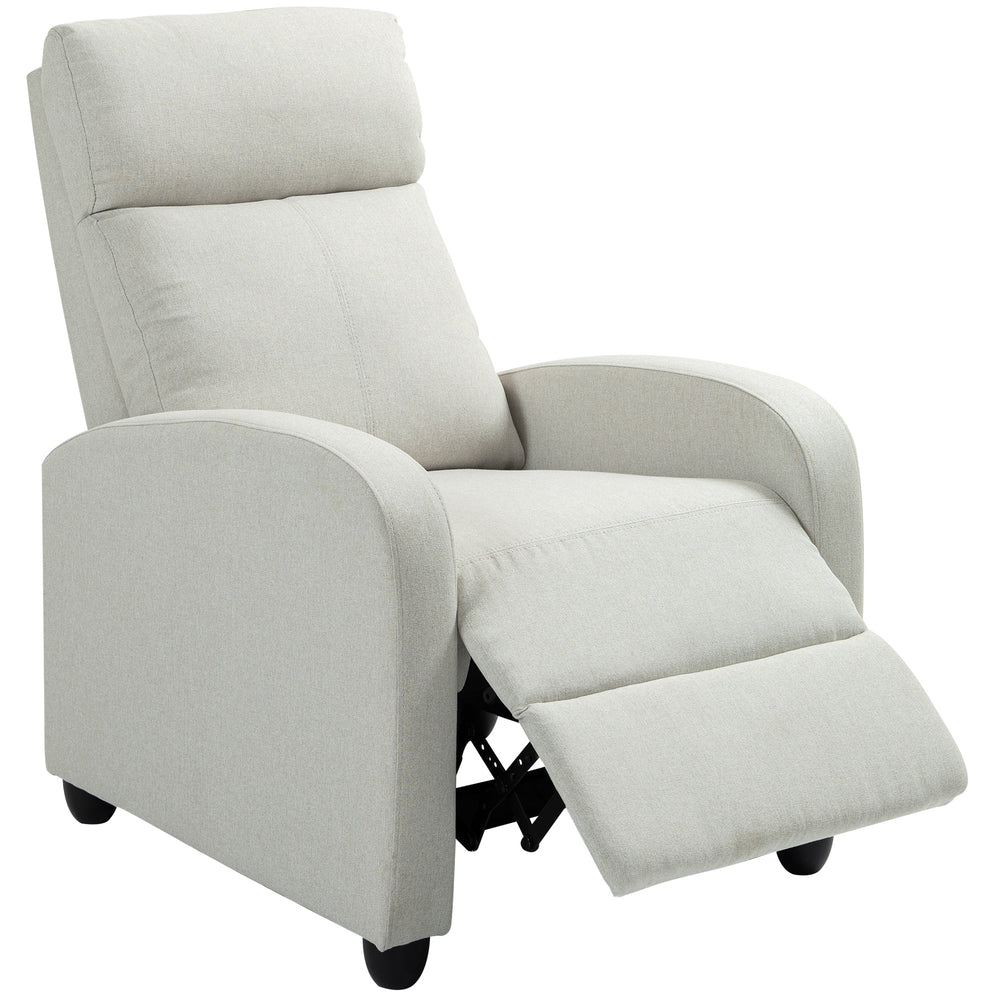 Fauteuil inclinable manuel en tissu inclinable simple avec assise rembourrée pour salon, blanc crème