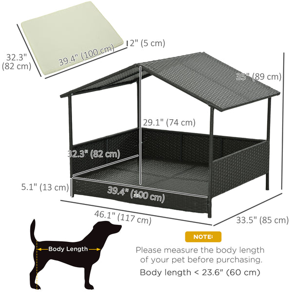 Outdoor Dog House Wicker Dog Bed with Soft Cushion Washable Cover, for Medium Large Dogs Indoor Outdoor, Cream White