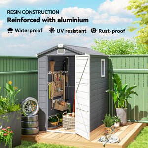 Abri de jardin en plastique avec porte à loquet, aérations, toit incliné, gris foncé