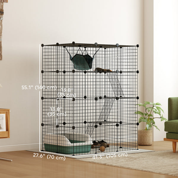 4-level cat cage with hammock, platforms, ramps and accessories, black
