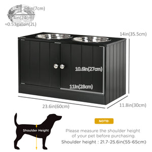 PawHut Raised Dog Bowls for Large Dogs, with Stand, Storage, 2 Stainless Steel Bowls, Black, 60 x 30 x 35 cm
