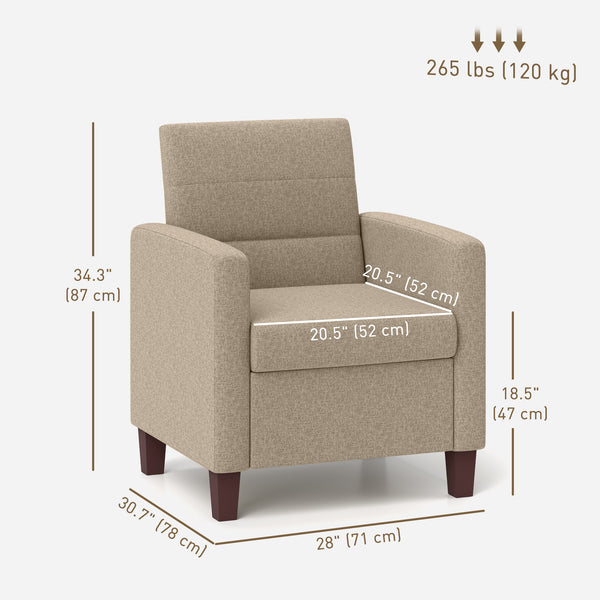 Fauteuil en tissu avec coussin d'assise et patins antidérapants, marron clair