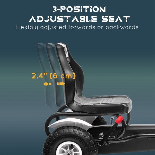 Kart à pédales avec frein à main, 4 roues en caoutchouc, blanc