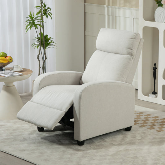 Fauteuil inclinable manuel en tissu inclinable simple avec assise rembourrée pour salon, blanc crème