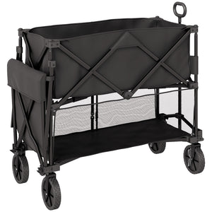 Outsunny Double Decker Folding Wagon Cart, 450LBS &amp; 350L Capacity Collapsible Garden Cart for Camping Sports Shopping and Beach |