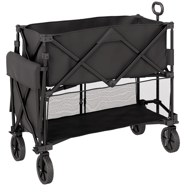 Outsunny Double Decker Folding Wagon Cart, 450LBS &amp; 350L Capacity Collapsible Garden Cart for Camping Sports Shopping and Beach |