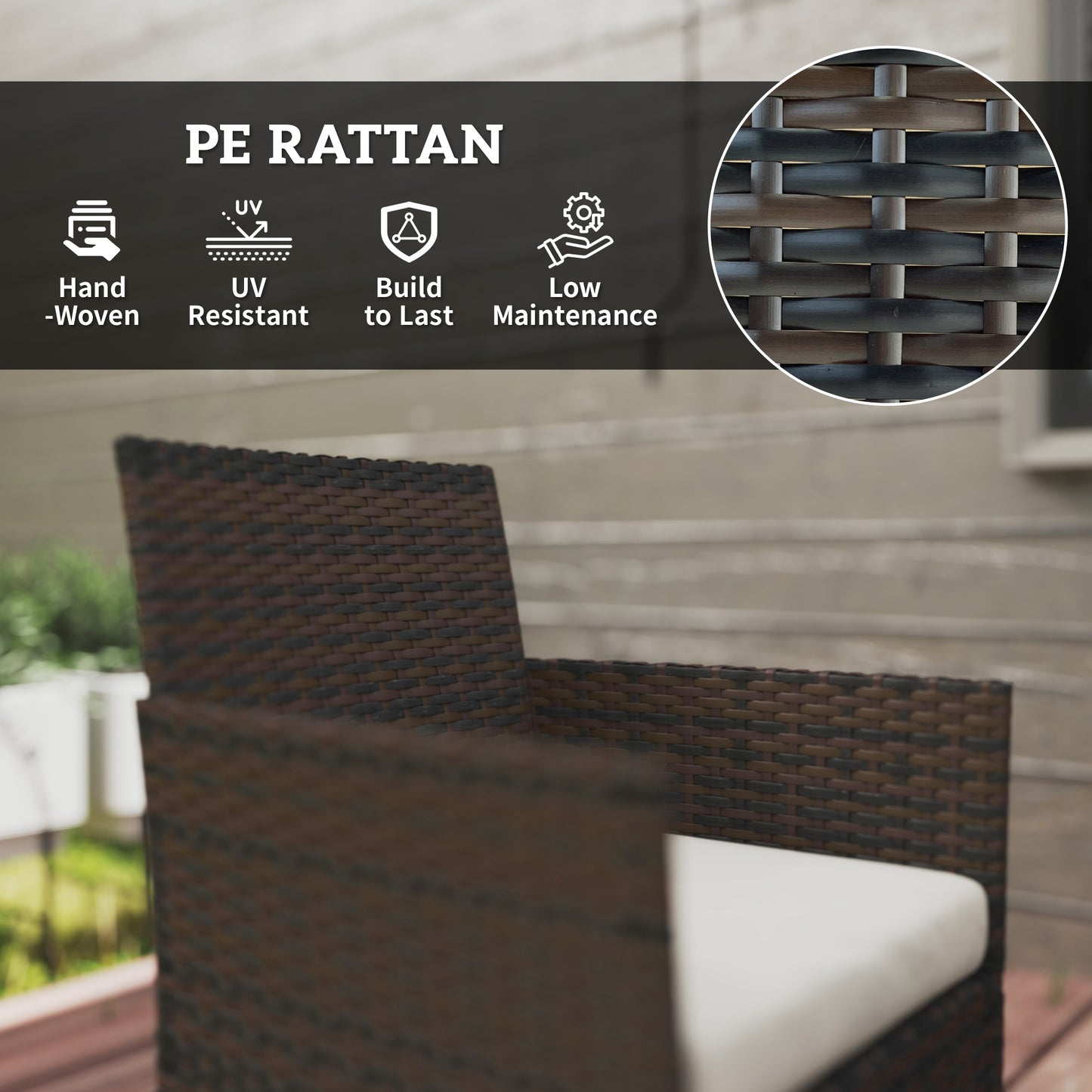 Outsunny 4 Piece Patio Rattan Balcony Wicker Garden Furniture Set with Loveseat, Chairs and Coffee Table in Beige Glass