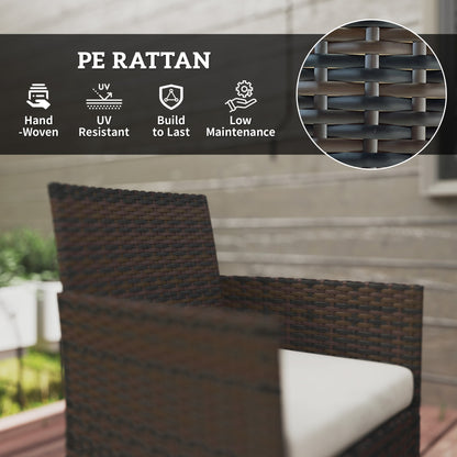Outsunny 4 Piece Patio Rattan Balcony Wicker Garden Furniture Set with Loveseat, Chairs and Coffee Table in Beige Glass
