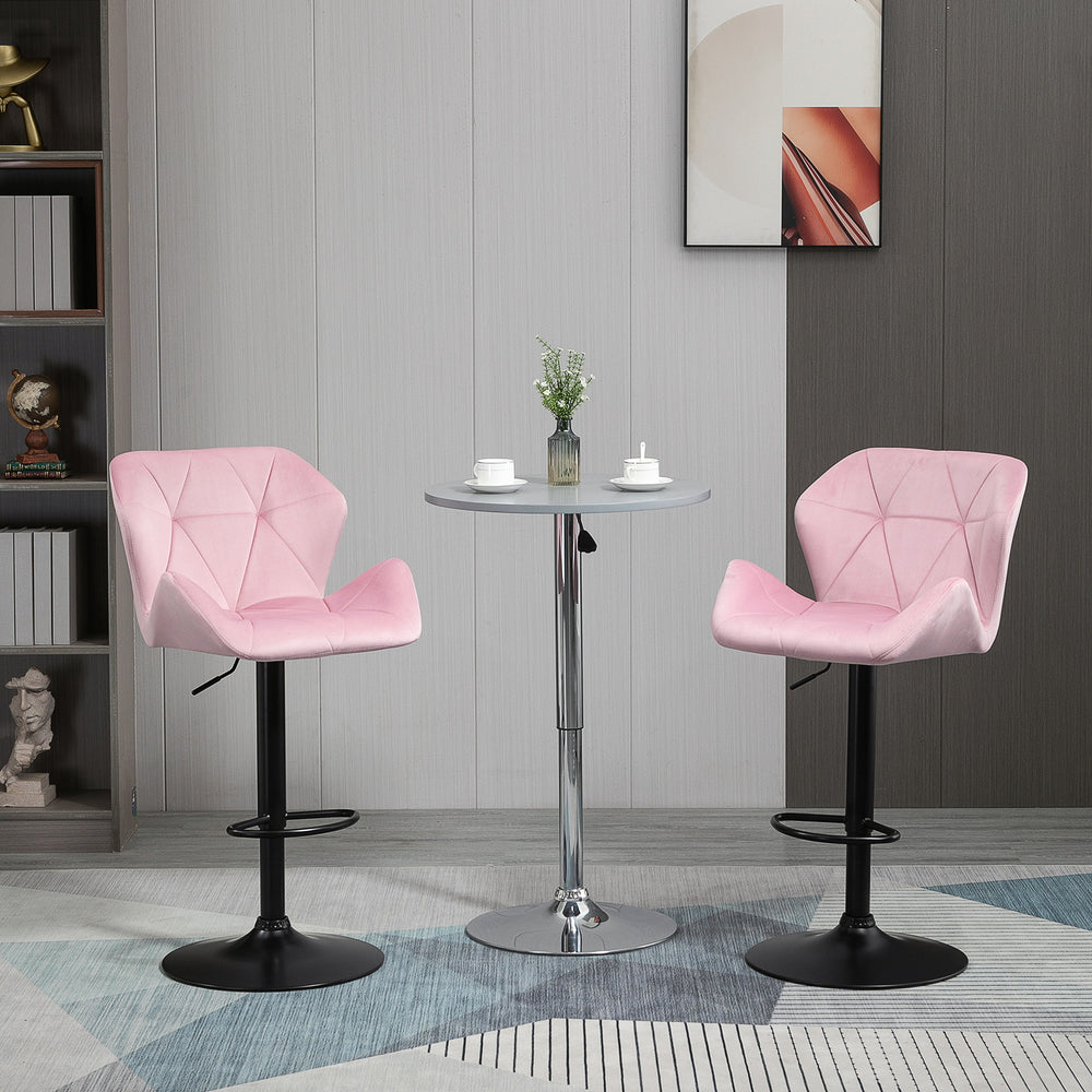 Set of 2 pink velvet fabric bar stools