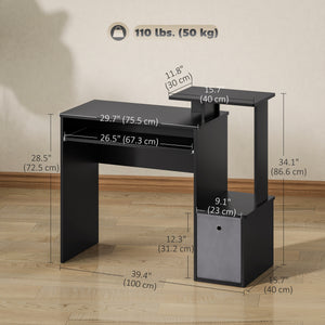 Computer desk with sliding keyboard tray, black