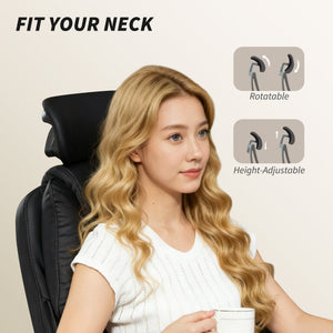 Reclining office chair with pet-friendly fabric upholstery, headrest, footrest, and swivel casters, black