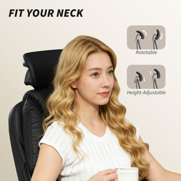 Reclining office chair with pet-friendly fabric upholstery, headrest, footrest, and swivel casters, black