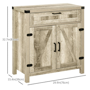 Buffet de cuisine style ferme avec 2 portes de grange rustiques et un tiroir, en chêne