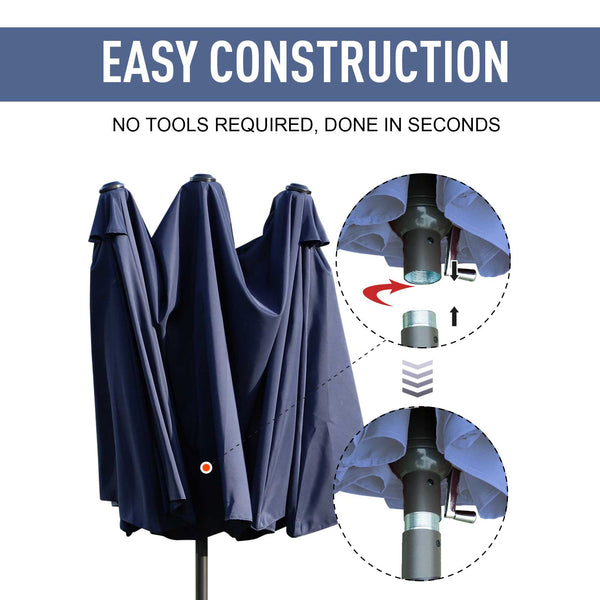 Parasol double face de 15 pieds, bleu