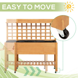 Jardinière surélevée en bois avec étagère et roulettes