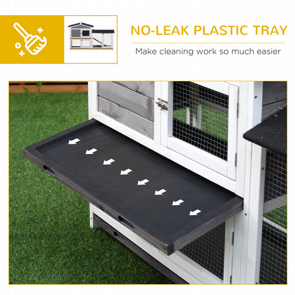 Two-tier wooden hutch with ramp and outdoor run, grey