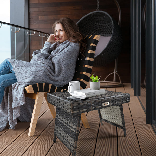 Table d'appoint pliante d'extérieur en rotin tressé