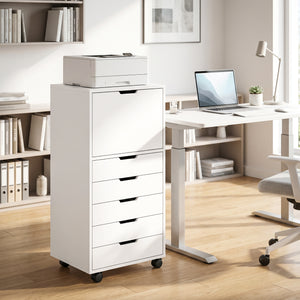 Mobile File Cabinet with 5 Drawers and Printer Stand for Home Office White