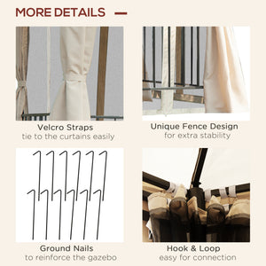 Gazebo hexagonal 13 pi avec moustiquaire et rideaux ombragés, beige