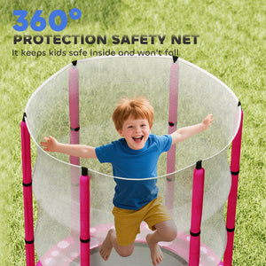 Qaba 55" Toddler Trampoline with Safety Enclosure Net, for Indoor Outdoor Use, Ages 3-6 Years, Pink