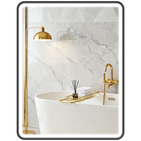 Bathroom mirror with LED lighting, wall-mounted, 3 colors, dimmable, horizontal/vertical format, black