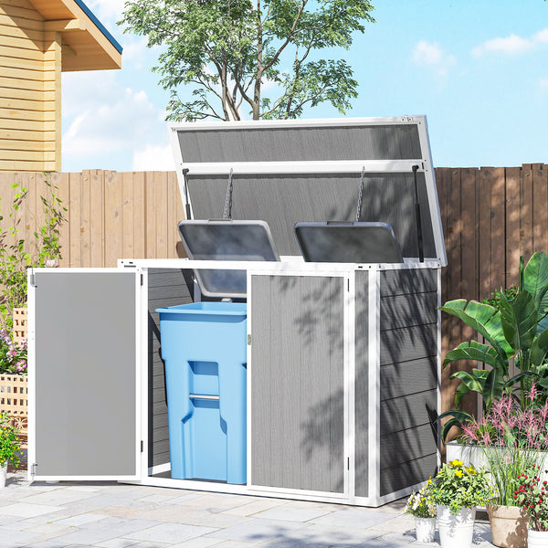Abri de jardin pour poubelle horizontale extérieure avec couvercle à chaîne, gris