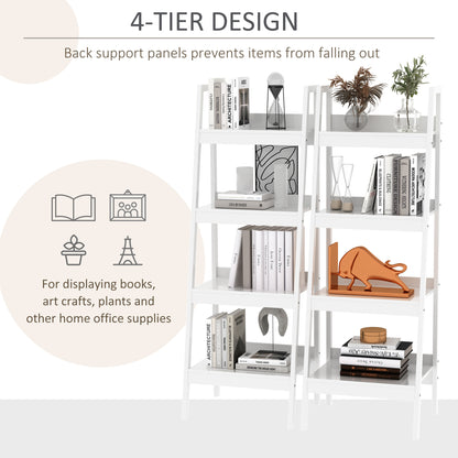 Set of 2 4-Tier Ladder Shelves, White