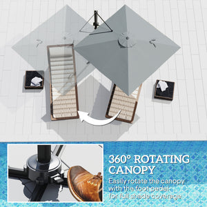 Parasol déporté en aluminium de 2,4 m avec rotation à 360°, base croisée, manivelle et inclinaison, gris foncé