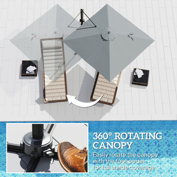 Parasol déporté en aluminium de 2,4 m avec rotation à 360°, base croisée, manivelle et inclinaison, gris foncé