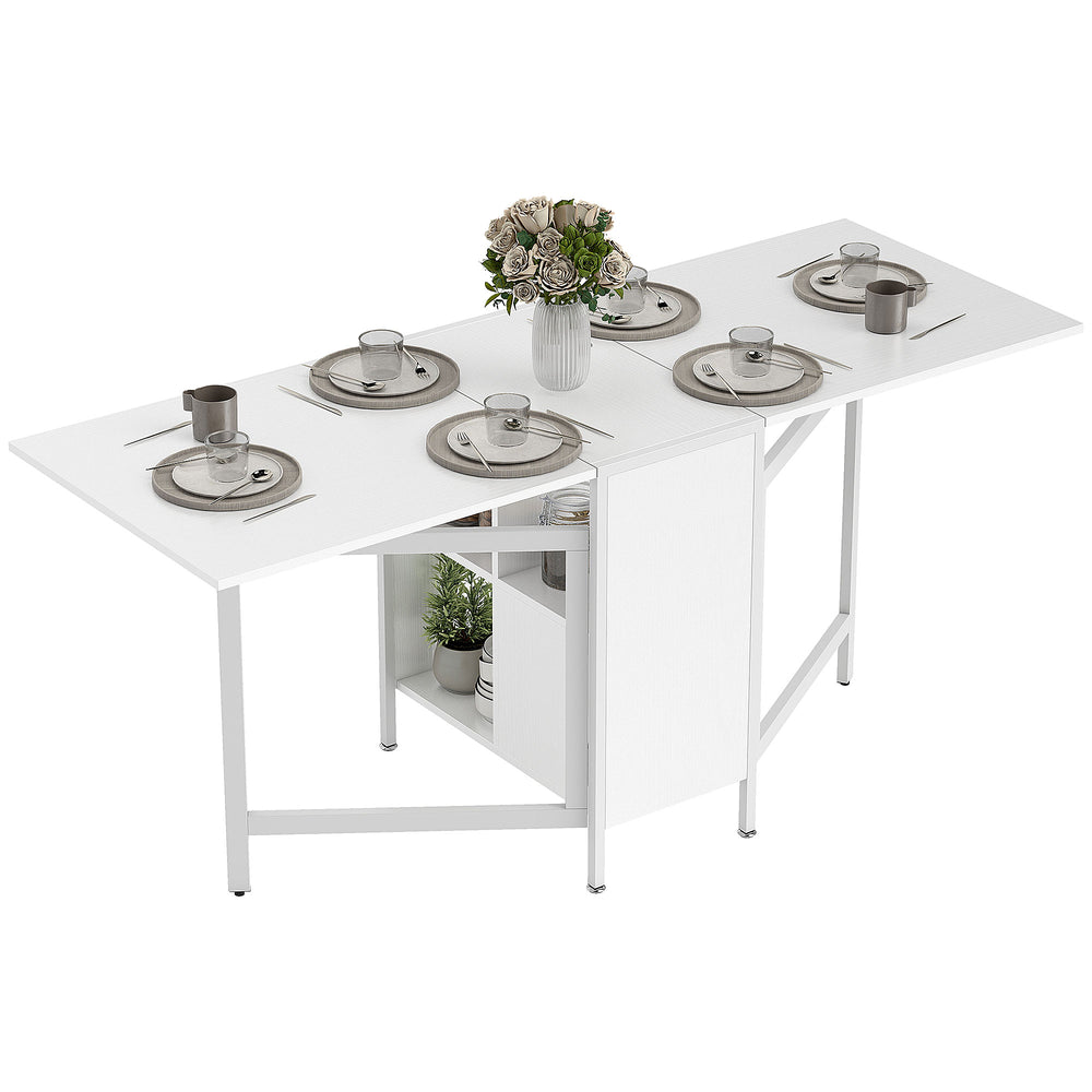 Table pliante multifonctionnelle avec étagères escamotables, blanche