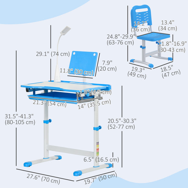 Children's study table with tilting top, blue