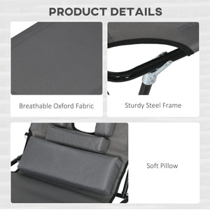 Lot de 2 chaises longues d'extérieur réglables avec trou pour le visage, siège inclinable pour bronzage, gris