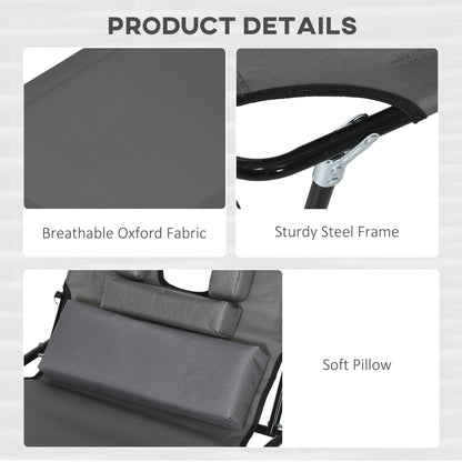 Lot de 2 chaises longues d'extérieur réglables avec trou pour le visage, siège inclinable pour bronzage, gris