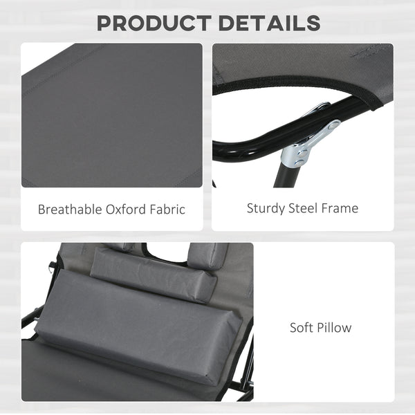 Lot de 2 chaises longues d'extérieur réglables avec trou pour le visage, siège inclinable pour bronzage, gris