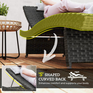 Chaise longue pliante en osier avec dossier réglable sur 4 niveaux, noire