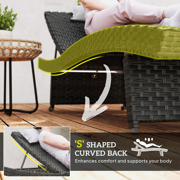 Chaise longue pliante en osier avec dossier réglable sur 4 niveaux, noire