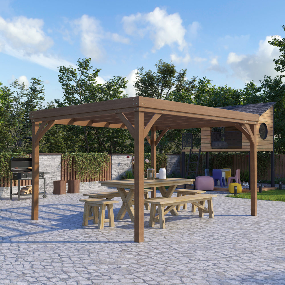 Pergola 10 x 12 en bois avec treillis pour plantes grimpantes, marron