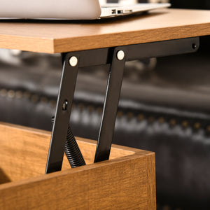 Table basse relevable avec compartiment de rangement dissimulé en teck