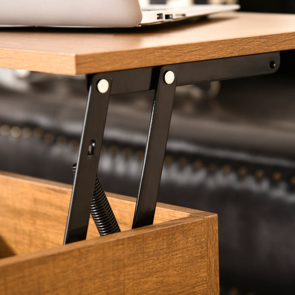 Table basse relevable avec compartiment de rangement dissimulé en teck